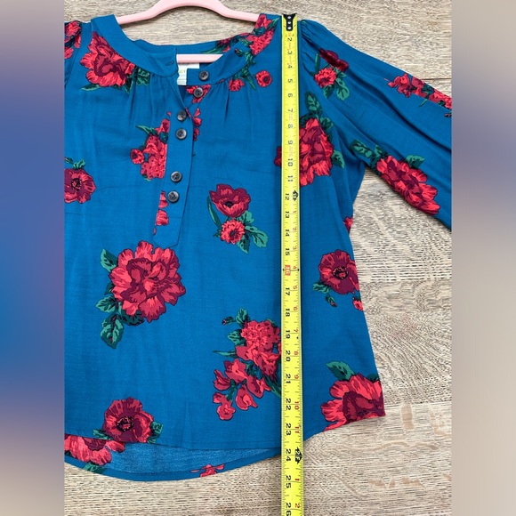 Anthropologie Maeve Kalas Henley 3/4 Sleeve Teal Floral Blouse Medium - Picture 10 of 16